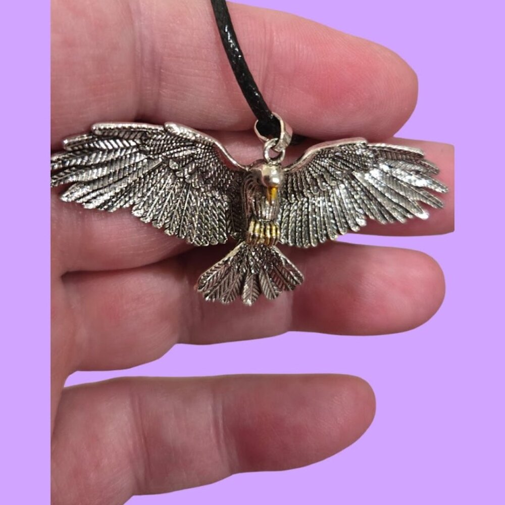 Silver Eagle on Thong Necklace~ Handmade  18 inches